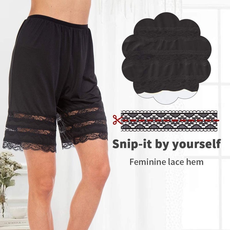 MANCYFIT شورتات نصفية ماني سفيت للنساء تنورة مقسومة دانتيل بانتس 7-9 إنش أسود كبير - Image 2